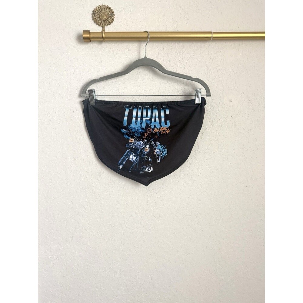 PrettyLittleThing Tupac Graphic Bandana Top Size L/ 12 Black Y2K Hip Hop Halter